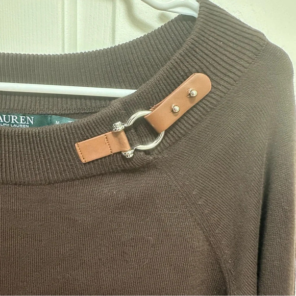 Lauren Ralph Lauren Womens Sweater Size M Brown Boat Neck Horse Buckle Accent - Picture 3 of 5